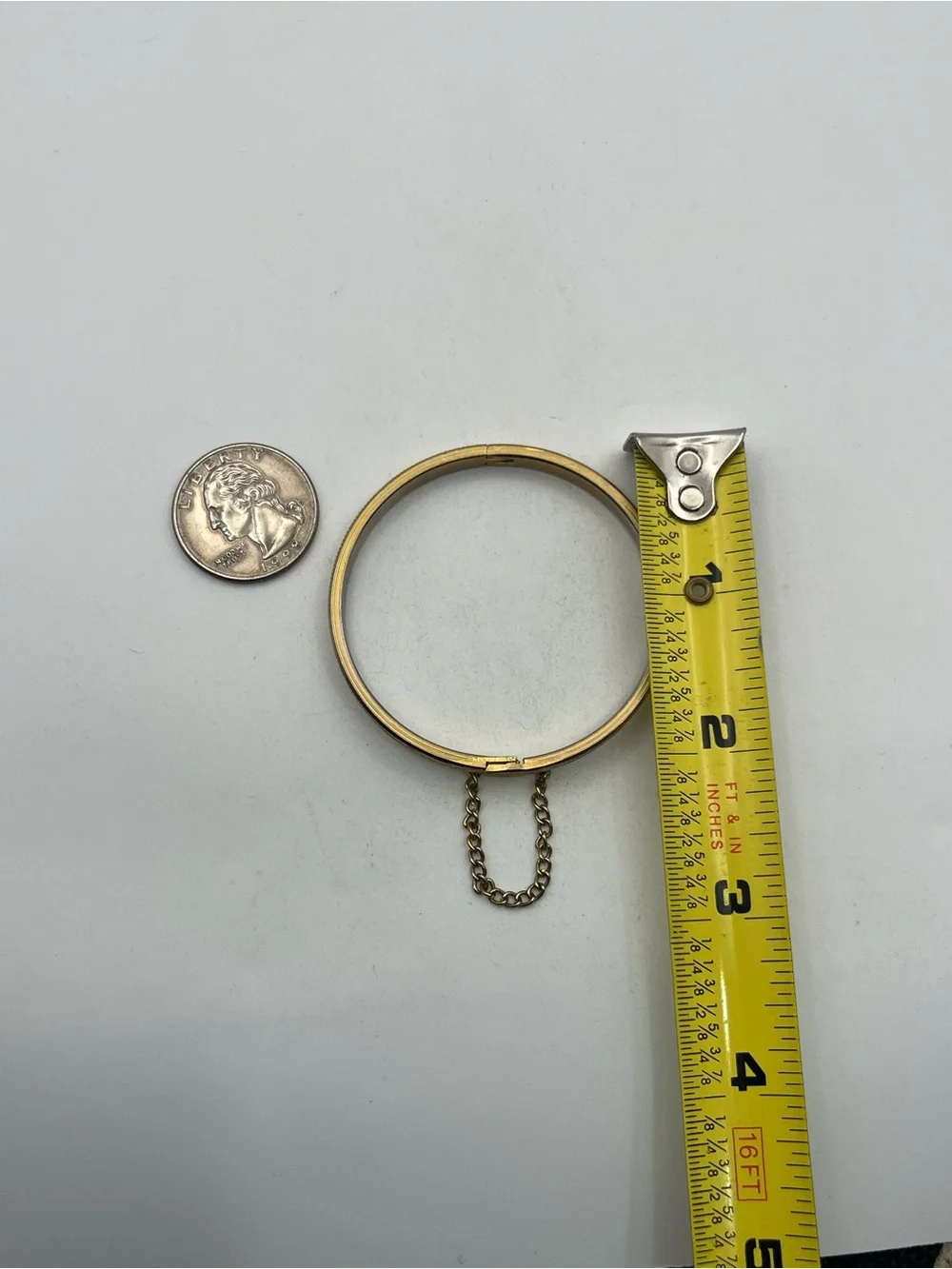 Etched design gold tone small child sized bangle bracelet vintage
